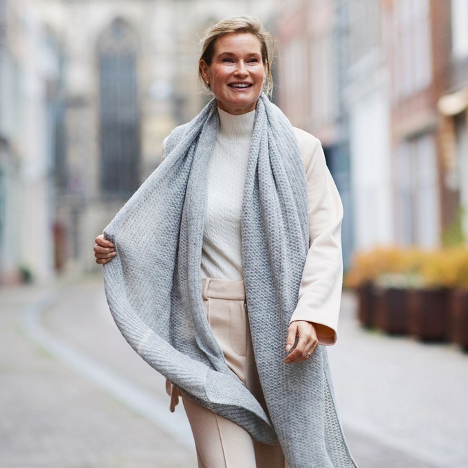 Handknit Soft Light Grey Alpaca Scarf from Heritage Moda