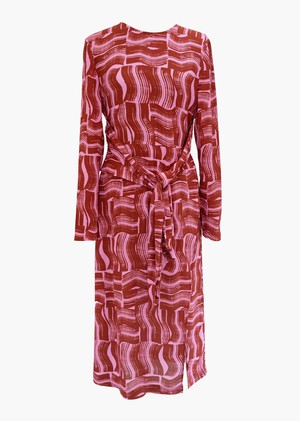Verbena Tie front dress in Rust paint brush print from Hide The Label