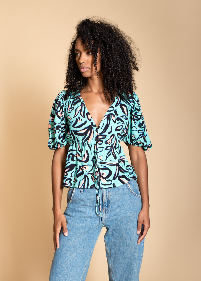 Iris Tie Front top in Mark Making Floral Print from Hide The Label