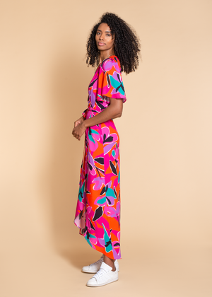 Rosa Maxi Dress in Pink Graphic Floral Print from Hide The Label