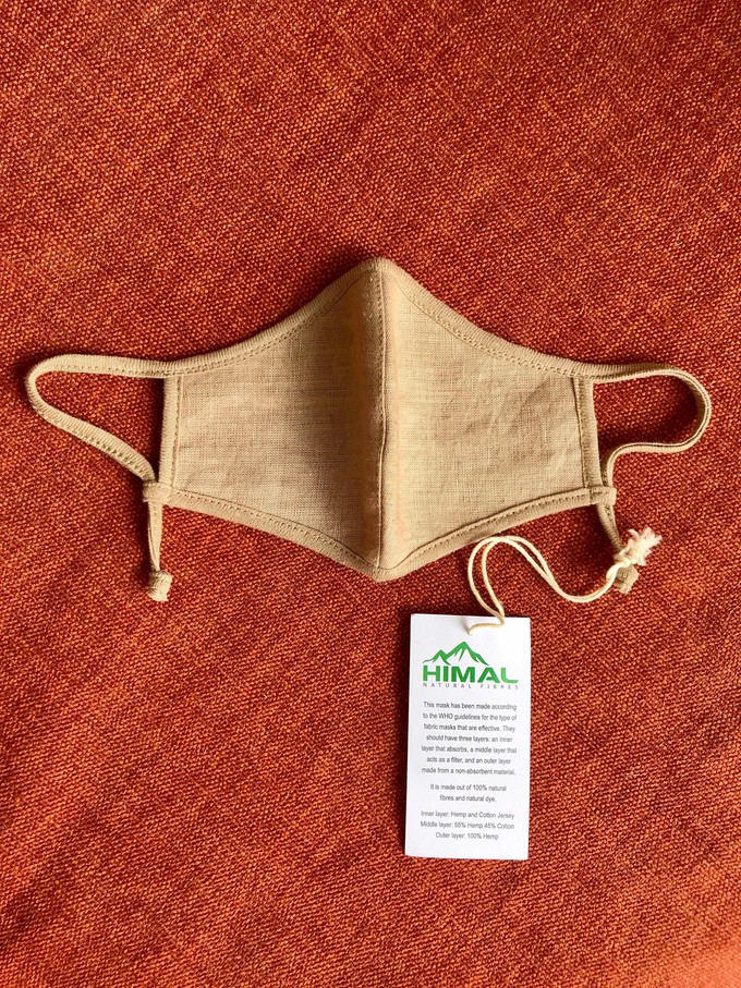 Large Hemp & Organic Cotton Face mask, Three Layer - Made of 100% natural fibres and natural dyes in Nepal - Blue, White, black and green from Himal Natural Fibres