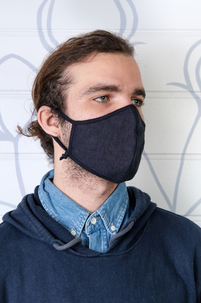 Large Hemp & Organic Cotton Face mask, Three Layer - Made of 100% natural fibres and natural dyes in Nepal - Blue, White, black and green from Himal Natural Fibres