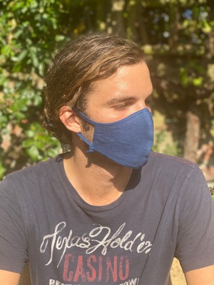 Hemp & Organic Cotton Face mask, Three Layer - Made of 100% natural fibres and natural dyes in Nepal - Blue, White, black and green from Himal Natural Fibres