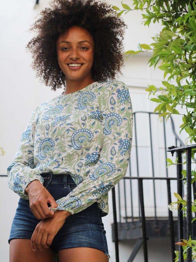 Organic Cotton Blue and Green Floral Top from Jenerous