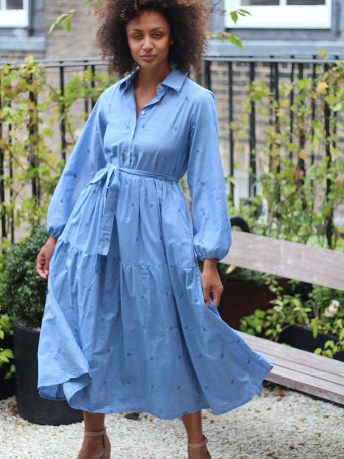 Blue Brave Cotton Midaxi Shirt Dress from Jenerous