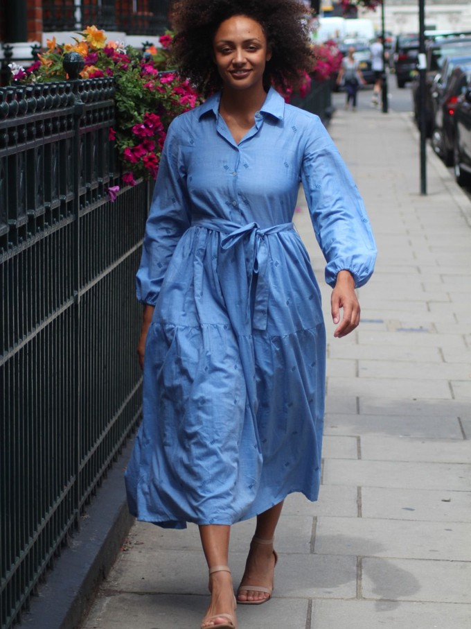 Blue Brave Cotton Midaxi Shirt Dress from Jenerous