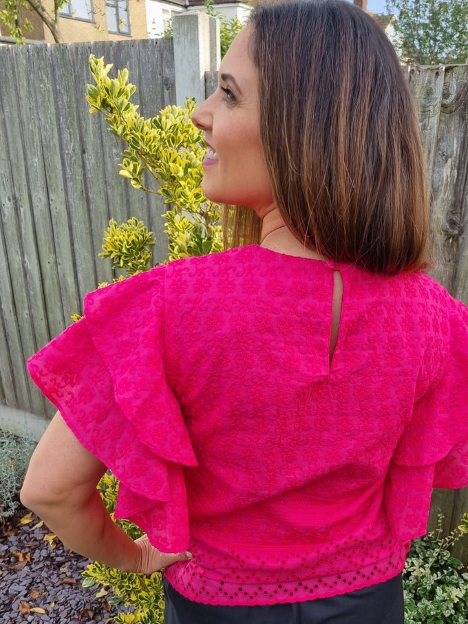 Pink Broderie Anglaise Ruffle Sleeve Top from Jenerous