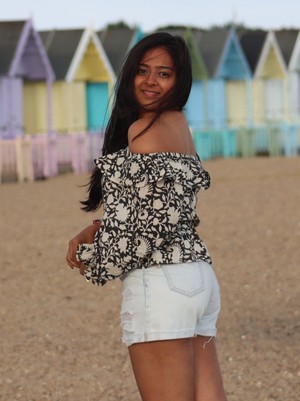 Off The Shoulder Black and Ivory Floral Top from Jenerous