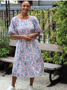 Pink Floral Puff Sleeve Midi Transformation Dress via Jenerous