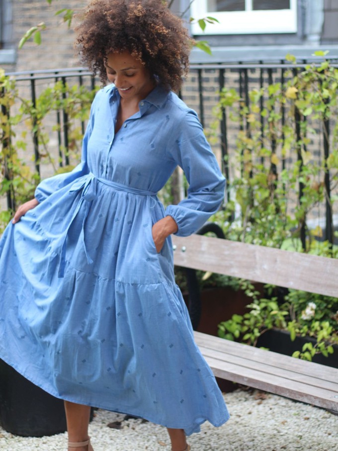 Blue Brave Cotton Midaxi Shirt Dress from Jenerous