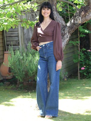 Brown Organic Cotton Cropped Wrap Top from Jenerous