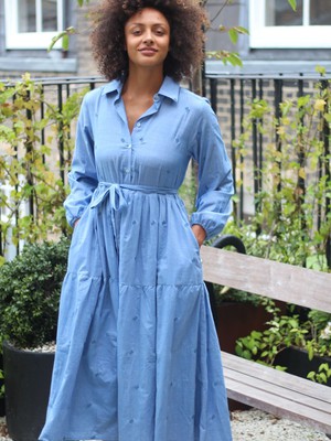 Blue Brave Cotton Midaxi Shirt Dress from Jenerous