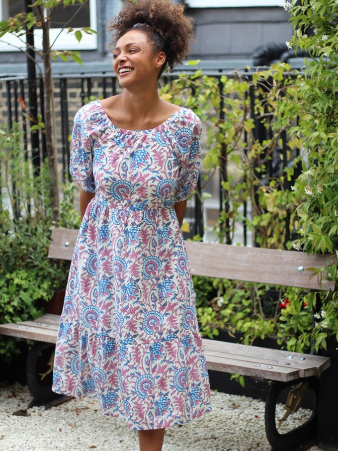 Pink Floral Puff Sleeve Midi Transformation Dress from Jenerous