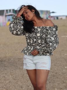 Off The Shoulder Black and Ivory Floral Top from Jenerous