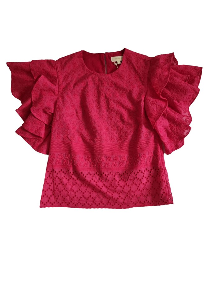 Pink Broderie Anglaise Ruffle Sleeve Top from Jenerous