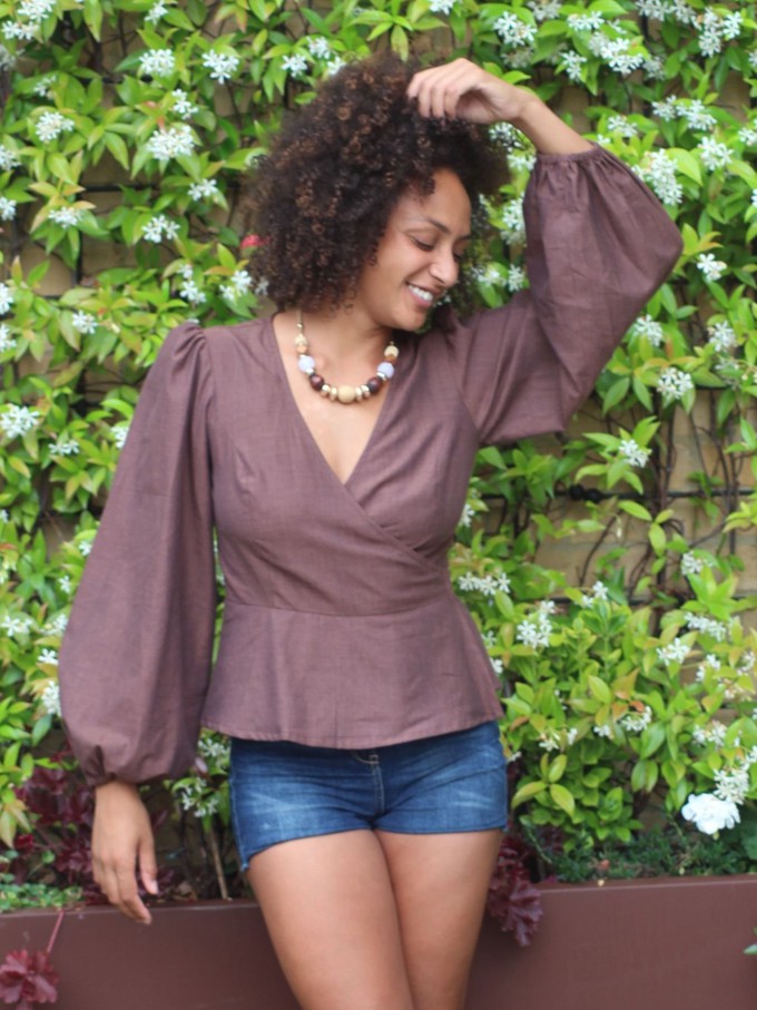 Organic Cotton Volume Sleeve Wrap Top from Jenerous