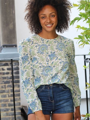 Organic Cotton Blue and Green Floral Top from Jenerous