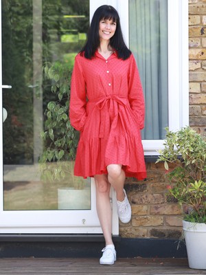 Red Cotton Short Brave Shirt Dress from Jenerous