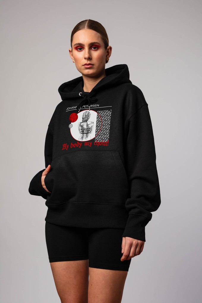 BLACK STRIPED LOGO HOODIE from JOHANNA PETERSEN