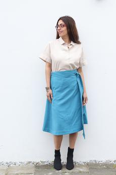 NEW! Cotton Hemp Wrap Skirt Blue via JULAHAS