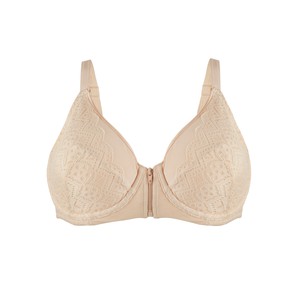 Grace - Peach Silk & Organic Cotton Lace Front Zip Non Wired Bra from JulieMay Lingerie