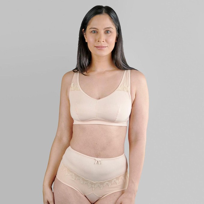Ornate- Comfort Silk & Organic Cotton Non Wired Bra in Peach Pink from JulieMay Lingerie