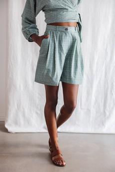 Organic Cotton Shorts Kamala Ikat Sage via Jyoti - Fair Works