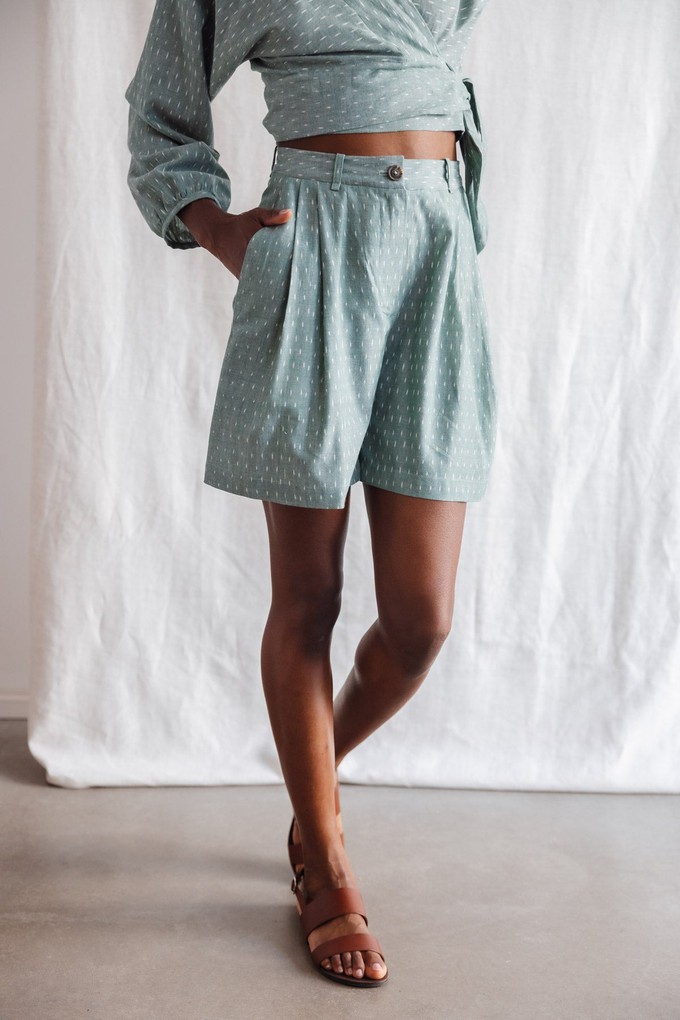 Organic Cotton Shorts Kamala Ikat Sage from Jyoti - Fair Works