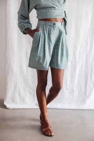 Organic Cotton Shorts Kamala Ikat Sage from Jyoti - Fair Works