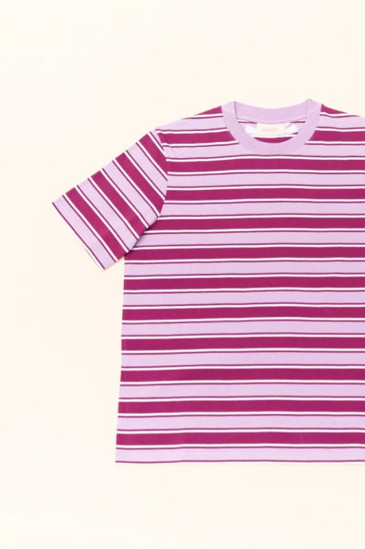 Popeia Organic Cotton Striped T-Shirt Aubergine/ Pink from Jyoti - Fair Works