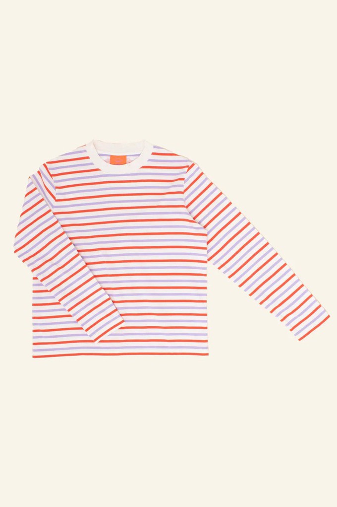 Popeia organic cotton long-sleeved striped shirt in red/purple/white from Jyoti - Fair Works