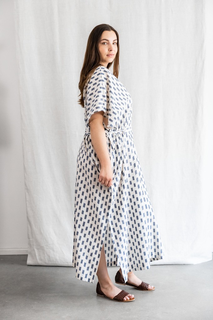 Organic Cotton Kaftan Dress Rishi Ikat White from Jyoti - Fair Works