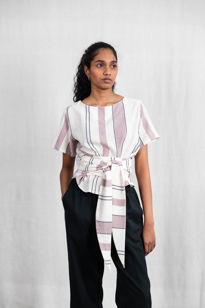 Cotton wrap shirt amaranth weave pattern old pink from Jyoti - Fair Works