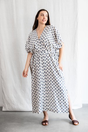 Organic Cotton Kaftan Dress Rishi Ikat White from Jyoti - Fair Works