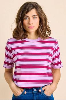 Popeia Organic Cotton Striped T-Shirt Aubergine/ Pink via Jyoti - Fair Works