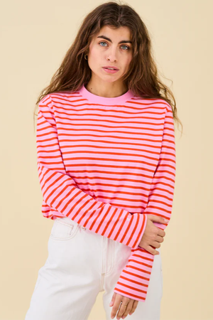 Popeia organic cotton long-sleeved striped shirt in pink/red from Jyoti - Fair Works