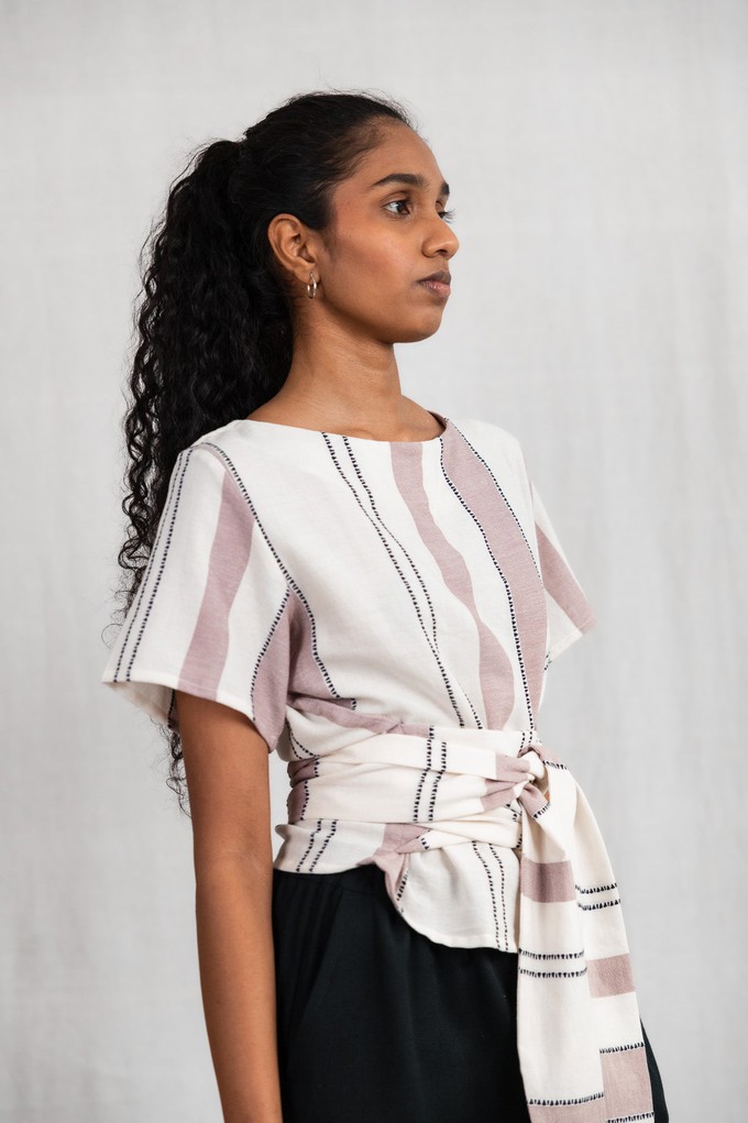 Cotton wrap shirt amaranth weave pattern old pink from Jyoti - Fair Works
