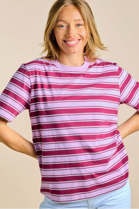 Popeia Organic Cotton Striped T-Shirt Aubergine/ Pink from Jyoti - Fair Works
