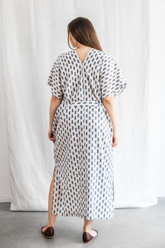 Organic Cotton Kaftan Dress Rishi Ikat White from Jyoti - Fair Works