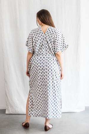 Organic Cotton Kaftan Dress Rishi Ikat White from Jyoti - Fair Works