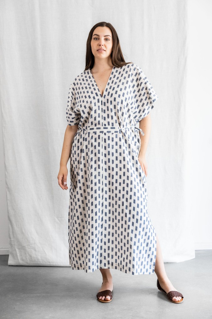 Organic Cotton Kaftan Dress Rishi Ikat White from Jyoti - Fair Works