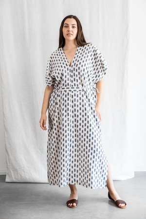 Organic Cotton Kaftan Dress Rishi Ikat White from Jyoti - Fair Works