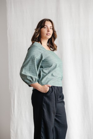 Organic Cotton Blouse Nalini Ikat Sage from Jyoti - Fair Works