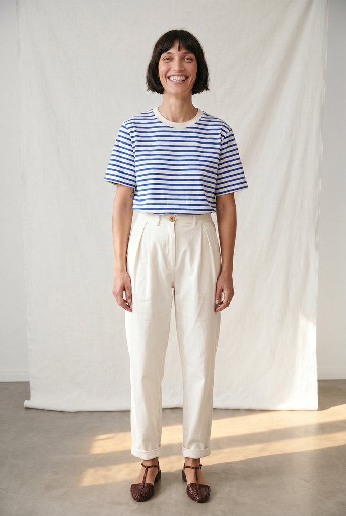 Organic Cotton Pleated Trousers Vishraam White from Jyoti - Fair Works
