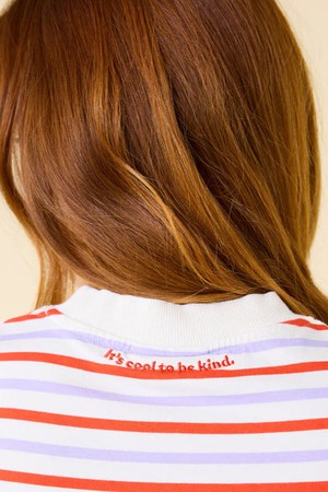 Popeia Organic Cotton T-Shirt Stripes Red/ Purple/ White from Jyoti - Fair Works