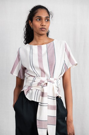 Cotton wrap shirt amaranth weave pattern old pink from Jyoti - Fair Works