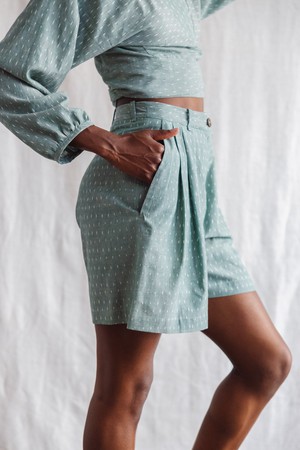 Organic Cotton Shorts Kamala Ikat Sage from Jyoti - Fair Works