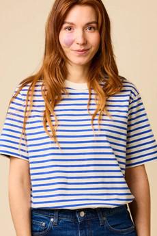 Popeia organic cotton T-shirt stripes blue/white via Jyoti - Fair Works