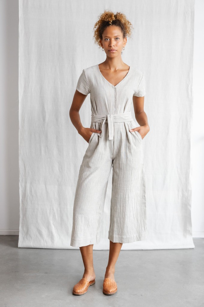 Cotton jumpsuit Amrita grey and white from Jyoti - Fair Works