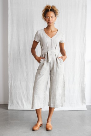 Cotton jumpsuit Amrita grey and white from Jyoti - Fair Works